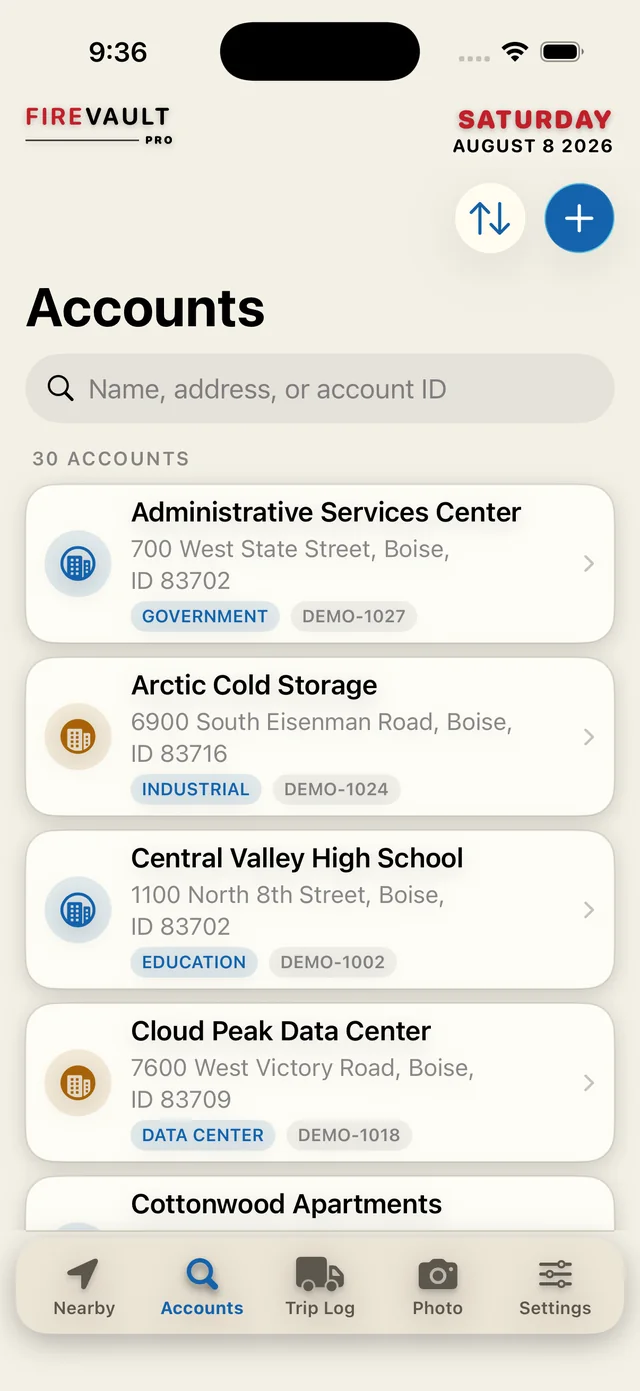 FireVault Pro Accounts directory