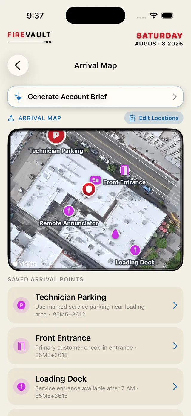 FireVault Pro Arrival Map
