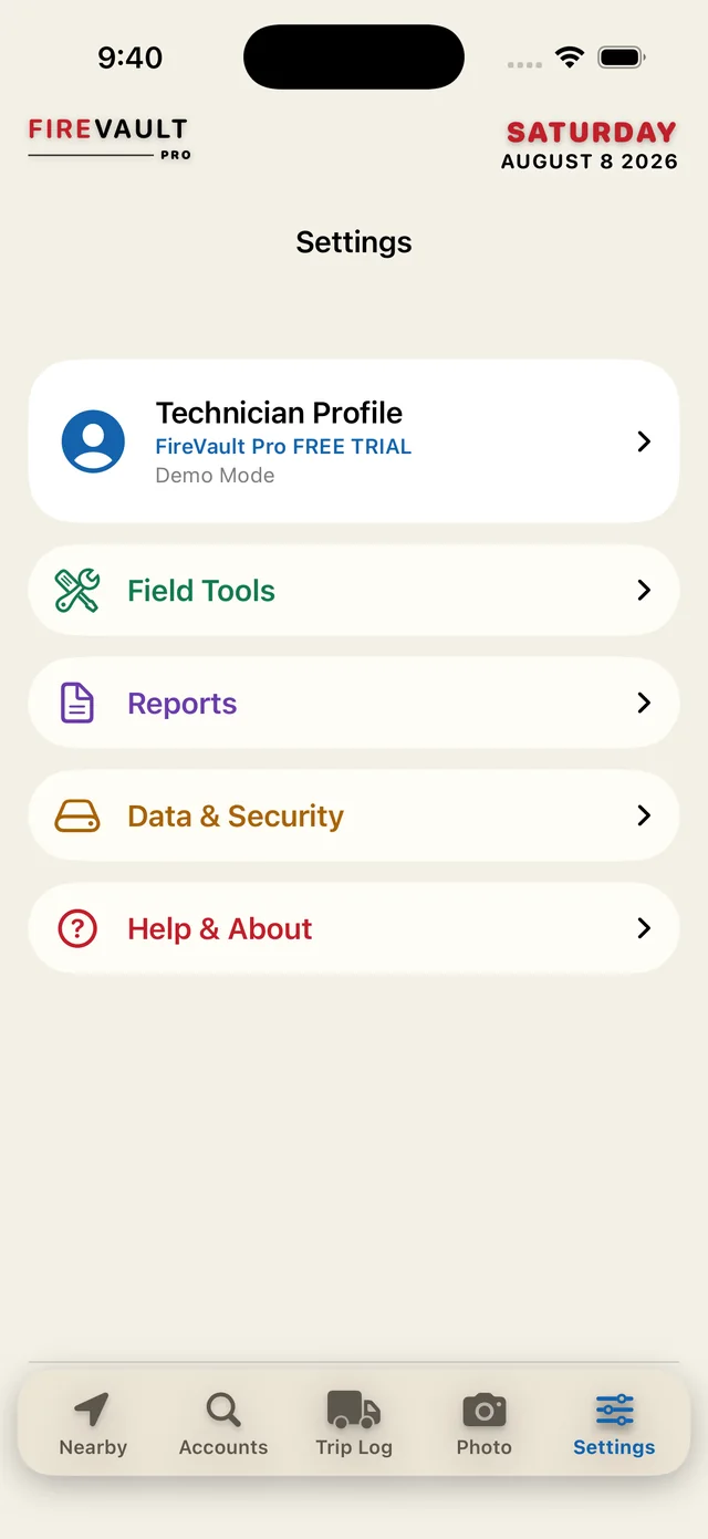 FireVault Pro Settings