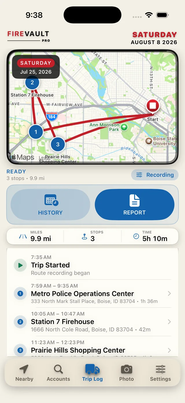 FireVault Pro Trip Log